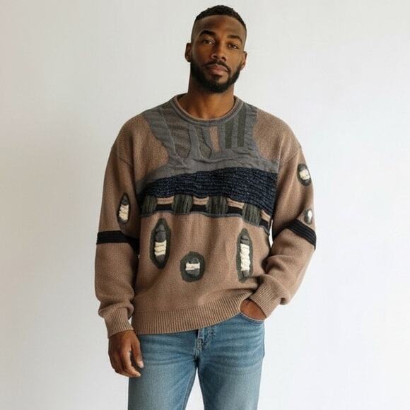 VINTAGE ABSTRACT PATTERN KNITTED PULLOVER SWEATER COOGIE STYLE A.DINER MEN SZ XL - Picture 1 of 14